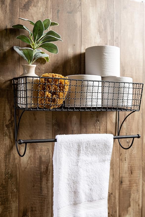 DII Rustic Farmhouse Bathroom Décor, Metal Storage, Large Towel Bar, Black