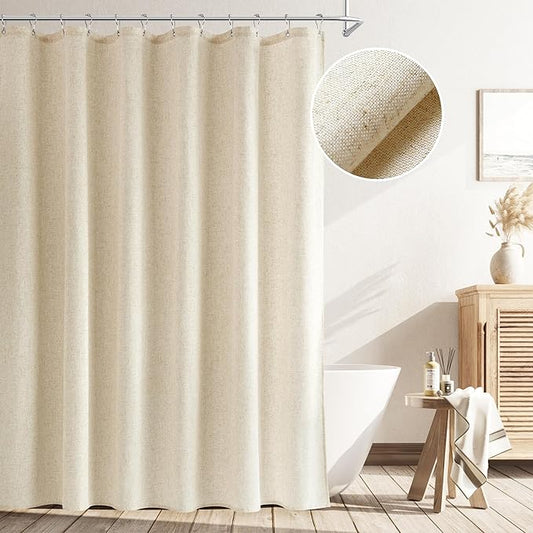 Naturoom Beige Shower Curtain, Linen Textured Fabric Shower Curtains for Bathroom Modern Farmhouse Neutral Tone Premium Quality Fabric Bohemian Rustic Cottage Country Bathroom Decor, Cream, 72 x 72