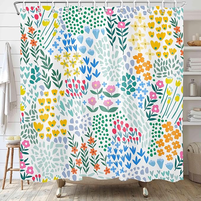 Colorful Floral Shower Curtain Butterfly Flower Bathroom Shower Curtain Set Boho Cute Shower Curtains Cloth Fabric Shower Curtain 1