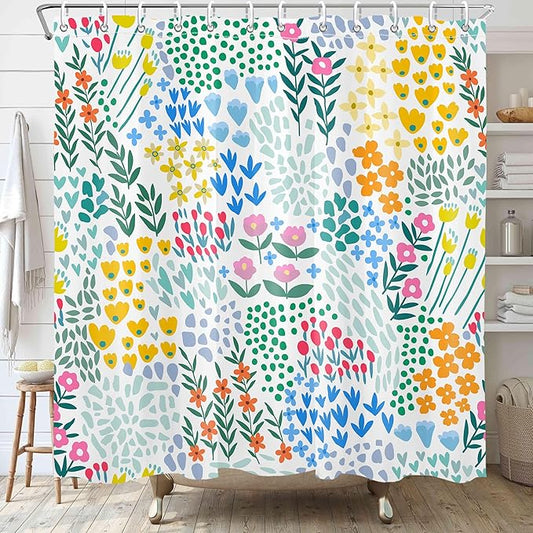 Colorful Floral Shower Curtain Butterfly Flower Bathroom Shower Curtain Set Boho Cute Shower Curtains Cloth Fabric Shower Curtain 1