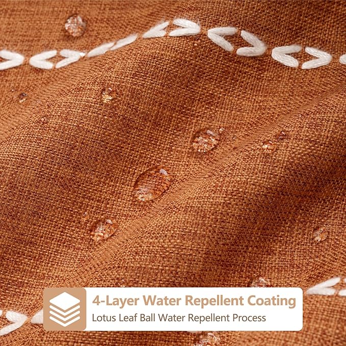 72 x 76 inch Extra Long Boho Chic Shower Curtain Heavyweight with Tassels, Sunset Orange Linen Textured Fabric Farmhouse Shower Curtain, Elegant White Striped Bathroom Curtain Water Repellent