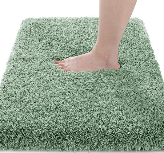 Yimobra Fluffy Plush Bath Rug, Super Shaggy Soft Comfortable Non Slip, Water Absorbent Microfiber Bath Mat, Dries Quickly, Machine Washable Thick Bathroom Rugs for Shower, 60"x 24", Pure Light Green