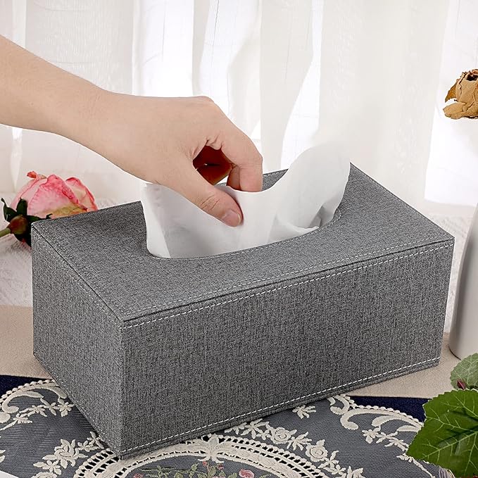 Sumnacon Tissue Box Cover Rectangle Linen Tissue Box, Stylish Tissue Box Holder with Magnetic Bottom,Decorative Tissue Cover for Bathroom Living Room Toilet Table Desk Office Car, Grey