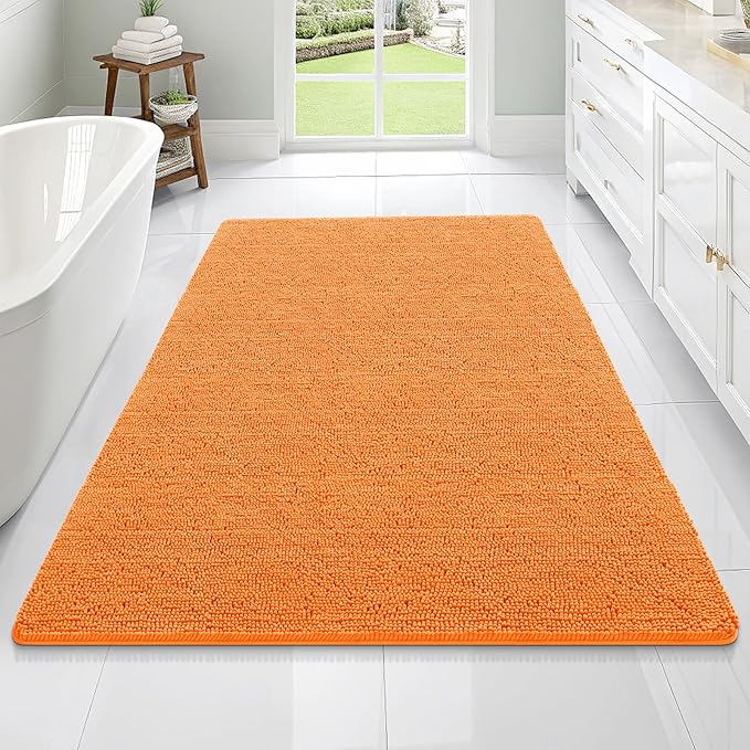 OLANLY Bathroom Rugs 70x46, Extra Soft Absorbent Chenille Bath Rugs, Rubber Backing Quick Dry, Machine Washable Bath Mats for Bathroom Floor, Tub and Shower, Home Decor Accessories, Orange