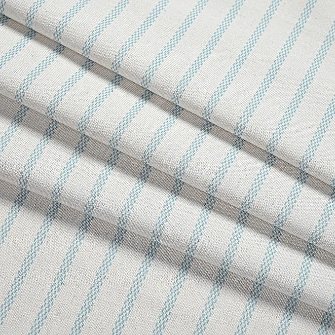 Farmhouse Teal Shower Curtain for Bathroom,Beige and Teal Stripe,Button Curtain,Cotton Blend Woven Fabric,Rustic Charm Country Chic Style,72x84 in