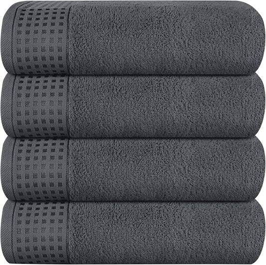 GLAMBURG Ultra Soft 4 Pack Oversized Bath Towel Set 27x54 inches, 100% Cotton Bath Towels, Highly Absorbant Compact Quickdry & Lightweight Towel, Ideal for Gym Travel Camp Pool - Charcoal Grey