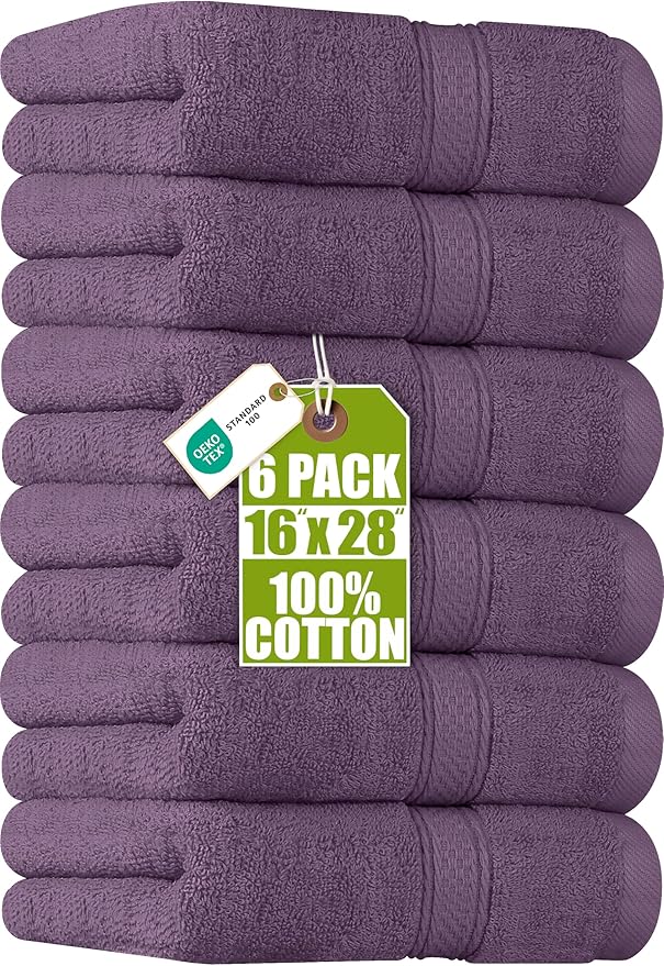Utopia Towels 6 Pack Premium Hand Towels Set, 16 by 28 inches, 100% Ring Spun Cotton, Ultra Soft and Highly Absorbent 600GSM Towels for Bathroom, Gym, Shower, Hotel, and Spa, Plum