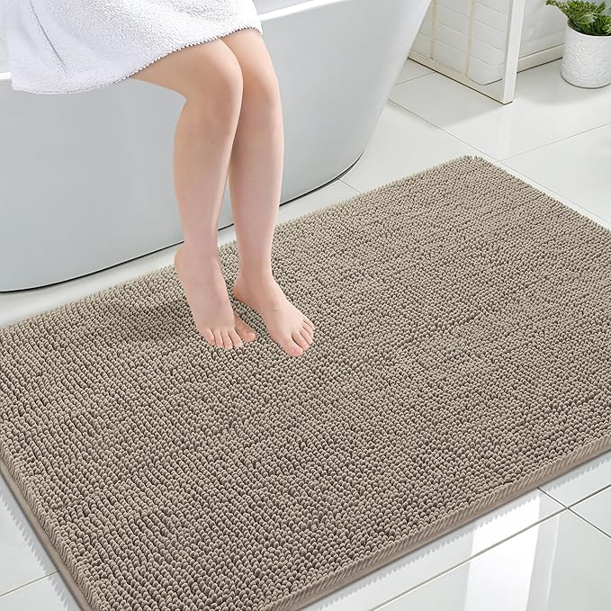 OLANLY Bathroom Rugs 47x32, Extra Soft Absorbent Chenille Bath Rugs, Rubber Backing Quick Dry, Machine Washable Bath Mats for Bathroom Floor, Tub and Shower, Home Decor Accessories, Warm Taupe