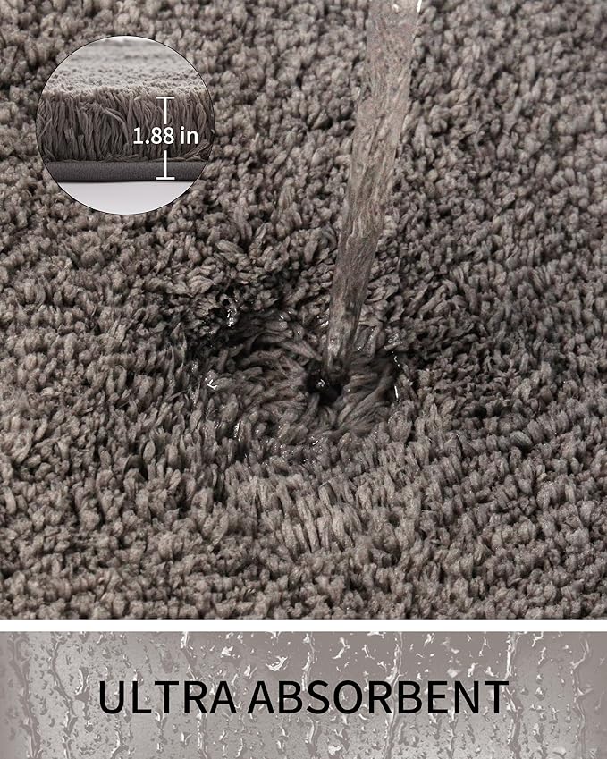 Bathroom Rugs Non Slip Washable, Ultra Thick Soft Microfiber Absorbent Bath Mats, High Density Foam Latex Non Slip Backing Bath Rugs, Fluffy Floor Carpet for Tub&Shower 24x17, Darkgrey