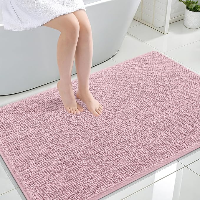 OLANLY Bathroom Rugs 47x32, Extra Soft Absorbent Chenille Bath Rugs, Rubber Backing Quick Dry, Machine Washable Bath Mats for Bathroom Floor, Tub and Shower, Home Decor Accessories, Dusty Rose