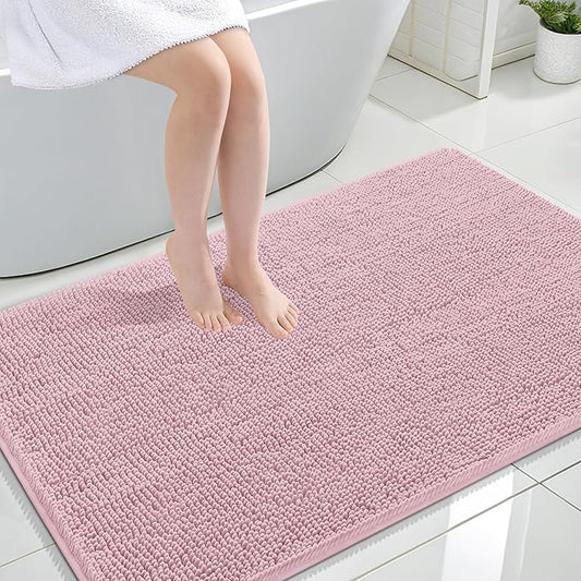 OLANLY Bathroom Rugs 47x32, Extra Soft Absorbent Chenille Bath Rugs, Rubber Backing Quick Dry, Machine Washable Bath Mats for Bathroom Floor, Tub and Shower, Home Decor Accessories, Dusty Rose
