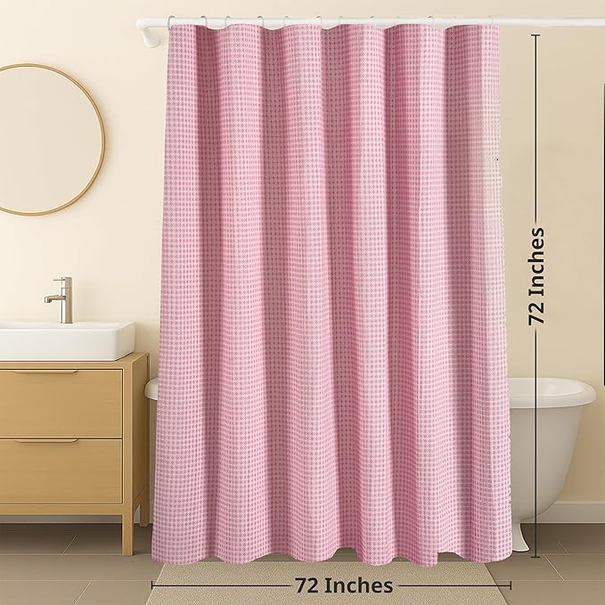 LANE LINEN Premium Shower Curtains - 72W x 72H Heavyweight Waffle Weaved Fabric, Luxury Spa Look - Water Repellent, Quick Dry & Easy Care & Machine Washable - Top Header with Metal Grommets - Pink