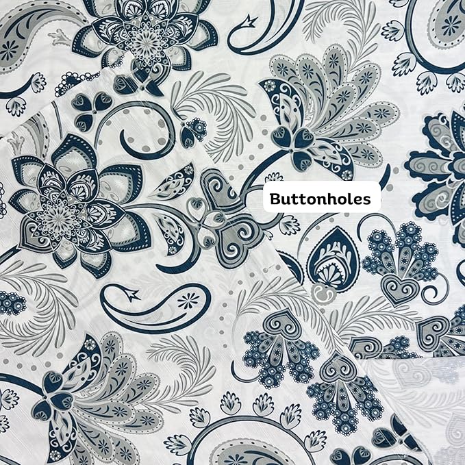 Serafina Home Hotel Quality Navy Gray Grey Fabric Bathroom Shower Curtain: Paisley Floral Leaf Damask Design on White (72 x 70 inches)