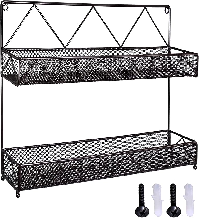 AMT 2 Tier Nail Rack, Pack Metal Wall Mount Organizer, Essential Oils Organizer, Pantry Cabinet Door Shelf Storage.Hanging Display for Spice Jars, Sauces, Herbs, Nail Polish, Cosmetic Beauty Bottles