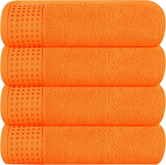 GLAMBURG Ultra Soft 4 Pack Oversized Bath Towel Set 27x54 inches, 100% Cotton Bath Towels, Highly Absorbant Compact Quickdry & Lightweight Towel, Ideal for Gym Travel Camp Pool - Orange