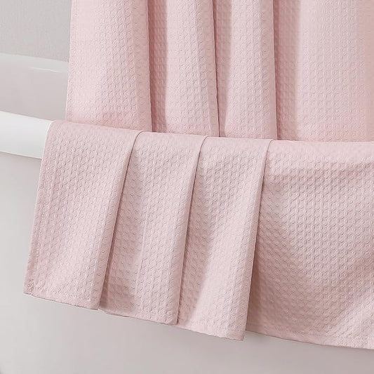 Aiyufeng Pink Shower Curtains for Bathroom，Dot Like Embossed Textured Waterproof Soft Polyester Cloth Shower Curtain，Hotel Spa Machine Washable，72Wx72L