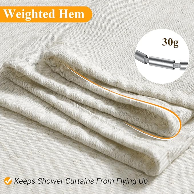 Naturoom Cream Linen Shower Curtain 78 Inch Long Weighted Fabric Bath Shower Curtain Set with Hooks, XLong Tall Country Farmhouse Neutral Curtains for Bathroom, Washable,72x78