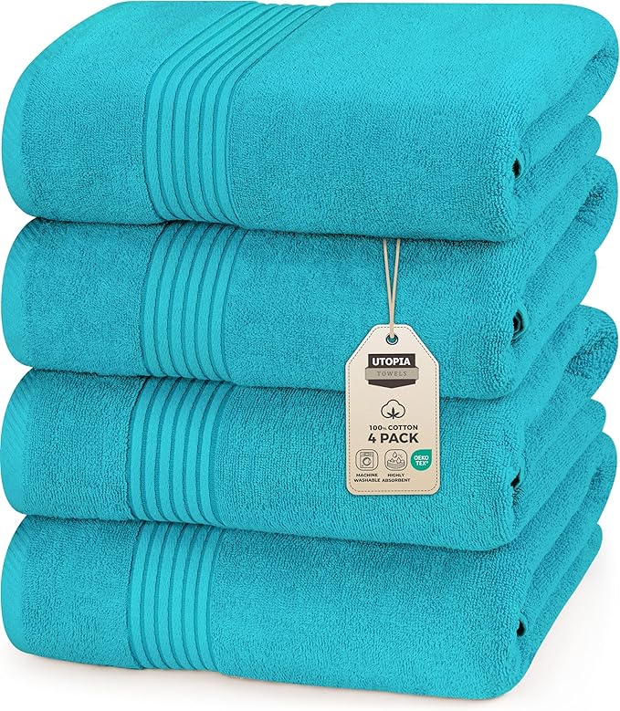 Utopia Towels Luxurious Bath Towels Set, 27 x 54 Inches 100% Ring Spun Cotton, 4 Pack Turquoise