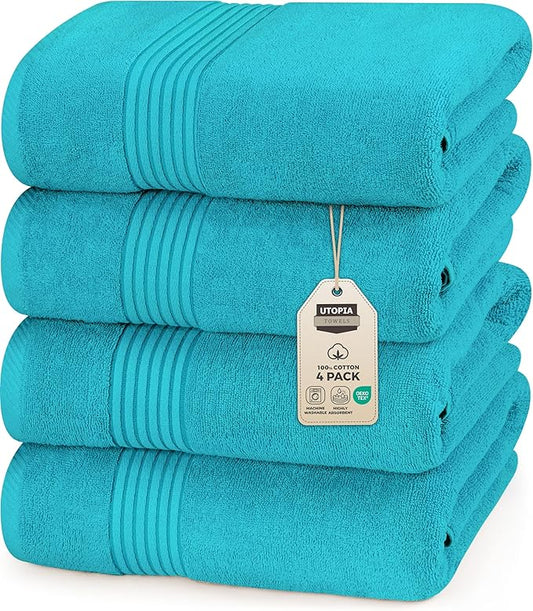 Utopia Towels Luxurious Bath Towels Set, 27 x 54 Inches 100% Ring Spun Cotton, 4 Pack Turquoise
