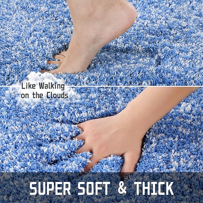 Yimobra Bathroom Rugs Non Slip Washable 36x24, Ultra Soft and Water Absorbent Bath Mats, Plush Fluffy Shower Mat Outside, Luxury Microfiber Thick Matts for Bathroom Floor/Tub, Blue and White
