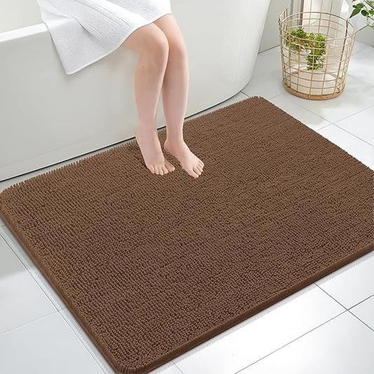 OLANLY Bathroom Rugs 40x32, Extra Soft Absorbent Chenille Bath Rugs, Rubber Backing Quick Dry, Machine Washable Bath Mats for Bathroom Floor, Tub and Shower, Home Decor Accessories, Mocha