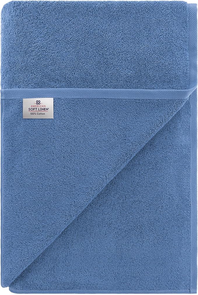 American Soft Linen 100% Cotton 600 GSM Turkish 40x80 Oversized Bath Towel Sheet, Extra Large Adult Towels for Bathroom, Electric Blue Bath Sheet