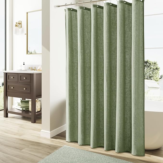 Naturoom Sage Green Shower Curtain, Neutral Linen Boho Farmhouse Rustic Vintage Country Spring Summer Themed Bath Decor Weighted Fabric Green Minimalist Cloth Shower Curtains for Bathroom, 72Wx72H