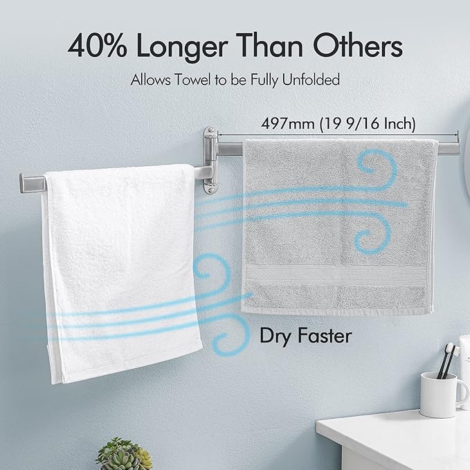 KES 19.5-Inch Bathroom Towel Rack, Swivel Towel Rack 2-Arm, Swing Out Double Towel Bar Wall Mounted, SUS304 Stainless Steel Brushed Finish, A2104S2L50-2