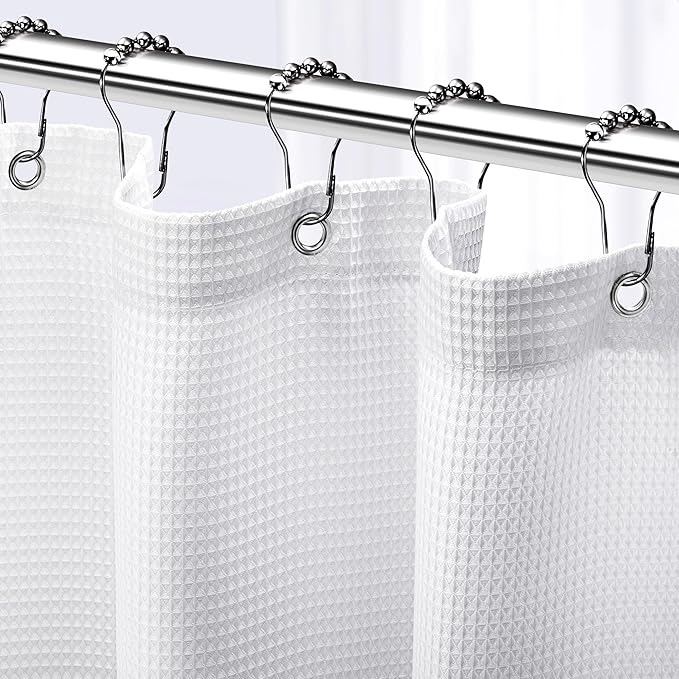 NEATERIZE Stall Shower Curtain White - Hotel Style Shower Curtains for Bathroom with Waffle Design, 36x72 Inches - White Fabric Shower Curtain - Cortinas de Baño Elegantes