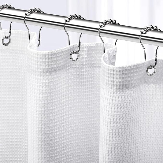 NEATERIZE Stall Shower Curtain White - Hotel Style Shower Curtains for Bathroom with Waffle Design, 36x72 Inches - White Fabric Shower Curtain - Cortinas de Baño Elegantes