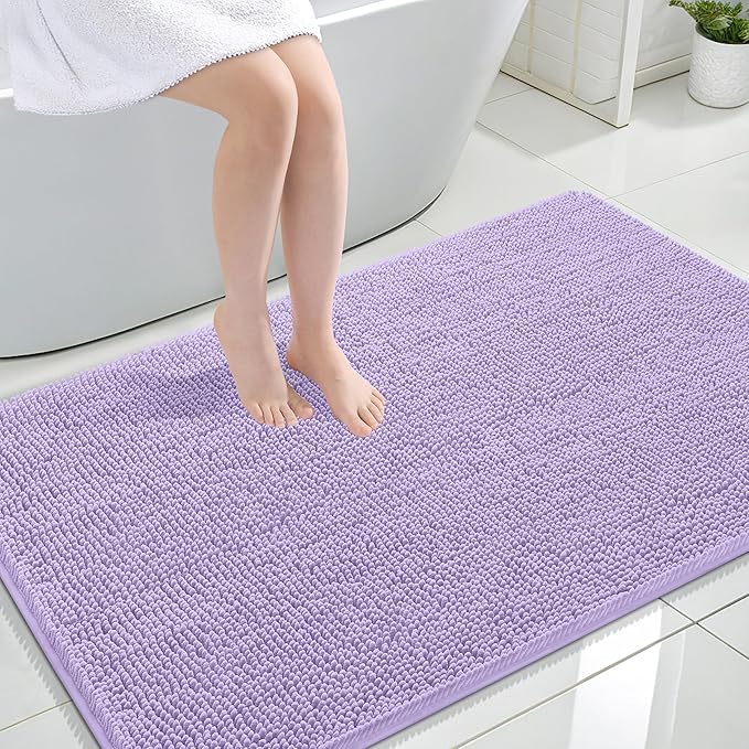 OLANLY Bathroom Rugs 47x32, Extra Soft Absorbent Chenille Bath Rugs, Rubber Backing Quick Dry, Machine Washable Bath Mats for Bathroom Floor, Tub and Shower, Home Decor Accessories, Lavender