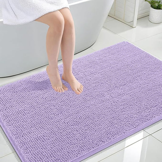 OLANLY Bathroom Rugs 47x32, Extra Soft Absorbent Chenille Bath Rugs, Rubber Backing Quick Dry, Machine Washable Bath Mats for Bathroom Floor, Tub and Shower, Home Decor Accessories, Lavender