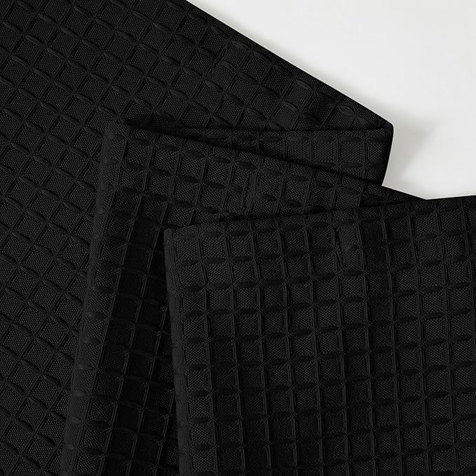 Luxury Waffle Weave Shower Curtain Elegant Hotel Style Fabric for Bathroom, Water Repellent, Machine Washable Black Waffle