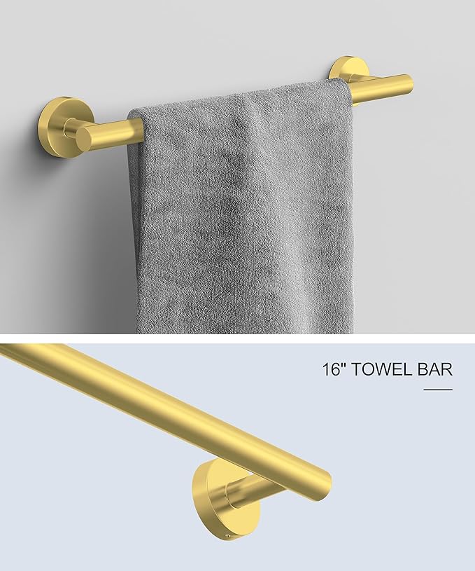 6 Pcs Brushed Gold Bathroom Accessories Hardware Set SUS304 Stainless Steel Towel Rack and Toilet Paper Holder Set Bath Towel Bar Set Wall Mounted for Bathroom Kitchen by HOMEMYSTIQUE