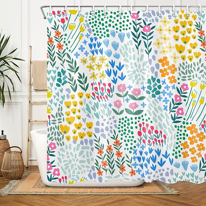 Colorful Floral Shower Curtain Butterfly Flower Bathroom Shower Curtain Set Boho Cute Shower Curtains Cloth Fabric Shower Curtain 1