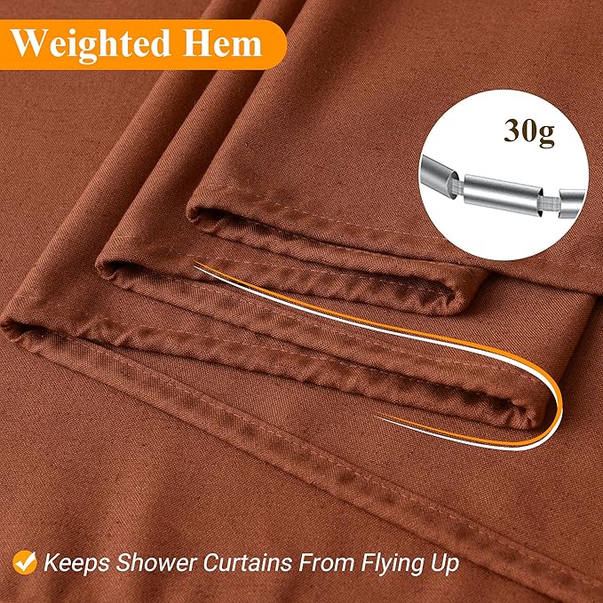 Naturoom Terracotta 54 Inch Boho Shower Curtain - Stall Narrow Half Linen Ultra Thick Fabric Shower Curtain Set with Hooks, Farmhouse Rustic RV Camper Bath Curtains for Bathroom, 54x78