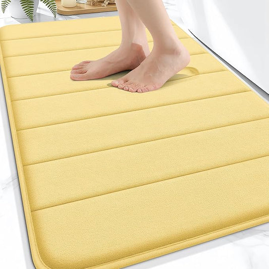 OLANLY Memory Foam Bath Mat 30x20, Super Soft Absorbent Bathroom Rugs, Quick Dry, Machine Washable Shower Floor Rugs, Bathmat Carpet, Bathroom Home Decor Accessories, Yellow