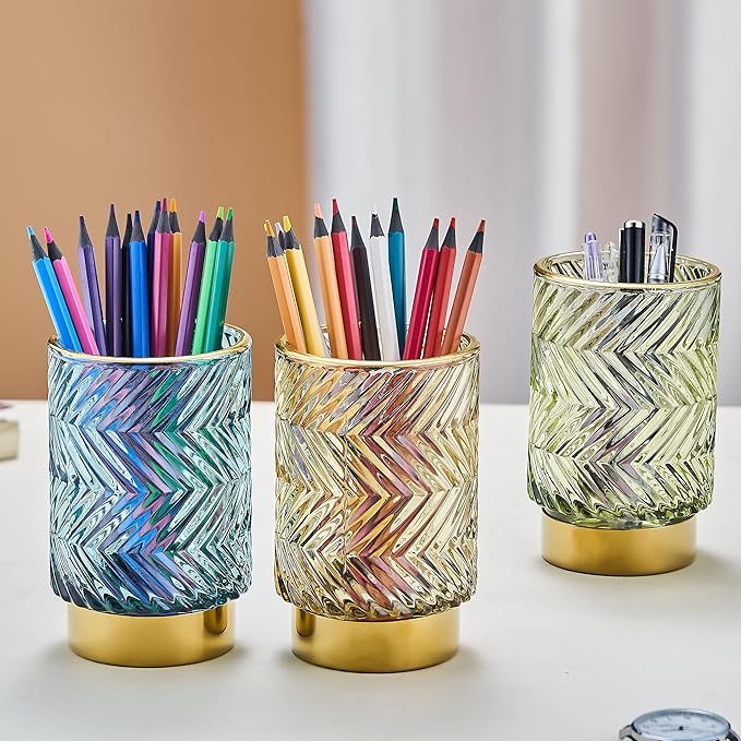 Makeup Brush Holder Organizer,Toothbrush Holders,Desk Pen Pencil Holder,Multifunctional Vintage Glass Brush Cup???A40-3-US???