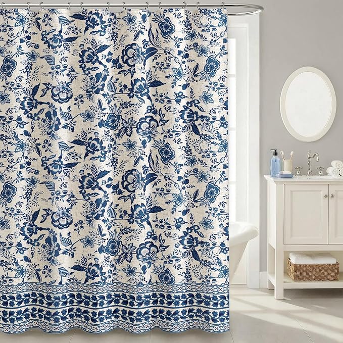 Navy Blue Fabric Shower Curtain,Modern Abstract Geometric Shower Curtain for Bathroom,72" W X 72" L