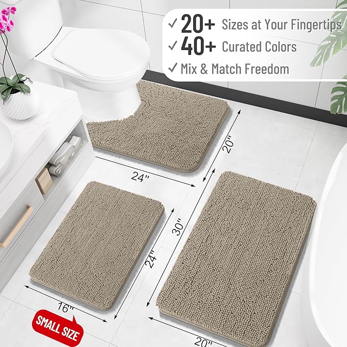 OLANLY Bathroom Rugs 40x32, Extra Soft Absorbent Chenille Bath Rugs, Rubber Backing Quick Dry, Machine Washable Bath Mats for Bathroom Floor, Tub and Shower, Home Decor Accessories, Warm Taupe