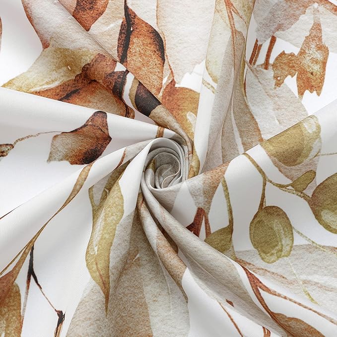 Gibelle Small Stall Shower Curtain 36 x 72, Narrow Brown Floral Shower Curtain for Bathroom, Watercolor Plant Eucalyptus Leaves Fabric Shower Curtain Set