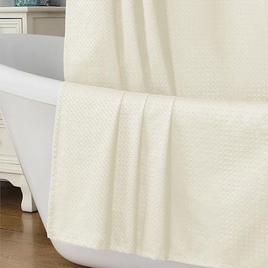 Aiyufeng Cream Shower Curtains for Bathroom，Dot Like Embossed Textured Waterproof Soft Polyester Cloth Shower Curtain，Hotel Spa Machine Washable，72Wx72L