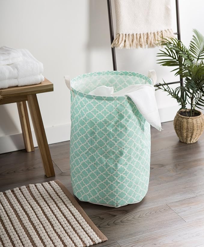 DII Laundy Collection, PE Coated Collapsible Bin, Aqua Lattice, Laundry Hamper