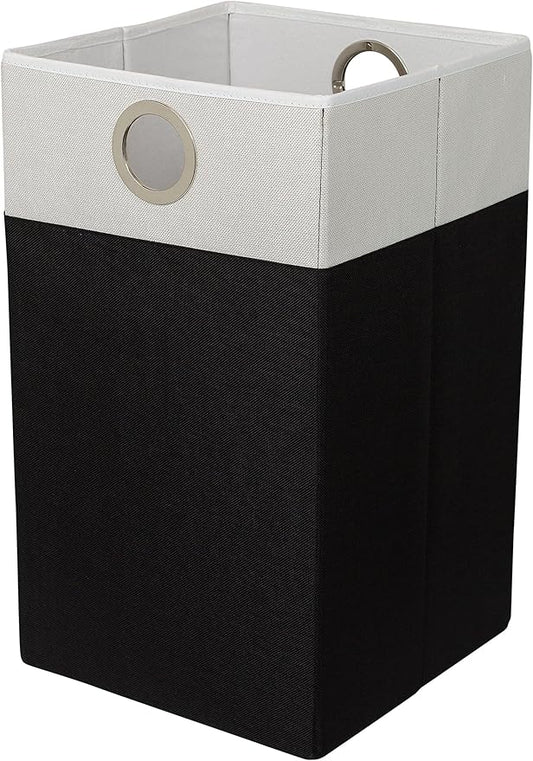 BirdRock Home Folding Cloth Laundry Hamper with Handles | Dirty Clothes Sorter | Easy Storage | Collapsible | Black and White