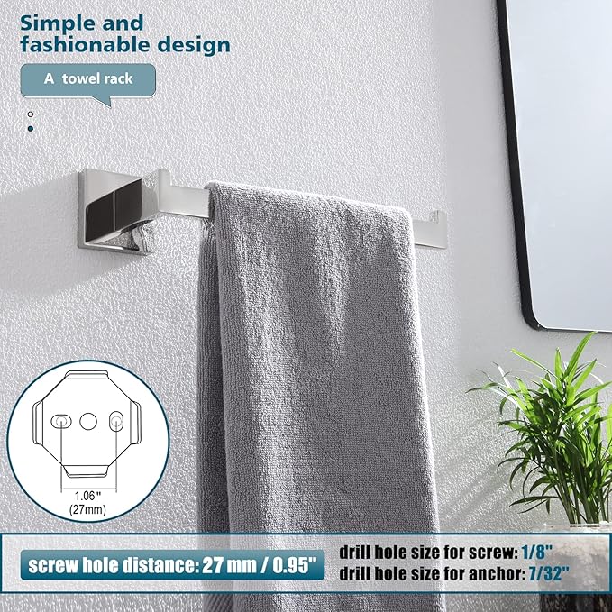 KOKOSIRI Towel Bar Shiny Chrome Hand Towel Ring Holder for Bathroom Kitchen Hardware Wall Mounted, Polished Stainless Steel, B3003CH