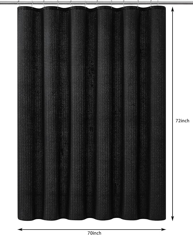 Luxury Dobby Weave Shower Curtain Elegant Hotel Style Fabric for Bathroom, Water Repellent, Machine Washable Black Dobby