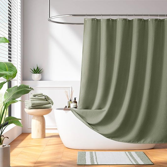 Madison Park Shower Curtain Waffle Weave, Vibrant Dyed, Waffle Shower Curtain 3M Scotchgard Moisture Management, Farmhouse Stall Shower Curtains for Bathroom, Stall: 36x72'' Sage Green