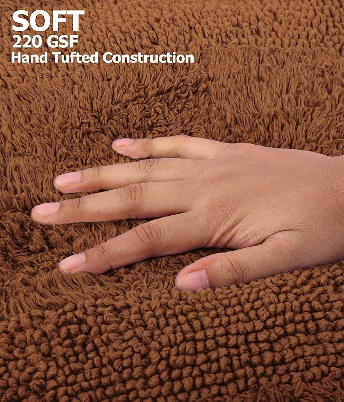 COTTON CRAFT Luxurious Bathmat Rug - Set of 2 Reversible Heavyweight Step Out Bath Mats for Bathroom Floor, Tub and Shower - Pure Cotton Soft Plush Absorbent Tufted Racetrack Mat - 17x24 - Mocha