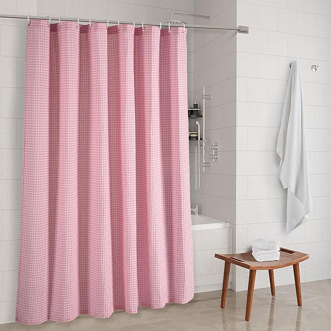 LANE LINEN Premium Shower Curtains - 72W x 72H Heavyweight Waffle Weaved Fabric, Luxury Spa Look - Water Repellent, Quick Dry & Easy Care & Machine Washable - Top Header with Metal Grommets - Pink