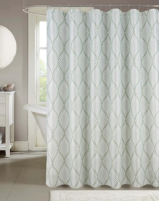 Serafina Home Hotel Quality Fabric Bathroom Shower Curtain: Tropical Palm Leaf - Sage Green and White (72 x 70 inches)